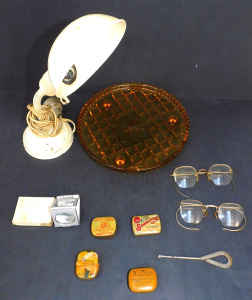 Lot 140 - Group lot of Vintage inc Metal Goose neck lamp Amber depression class