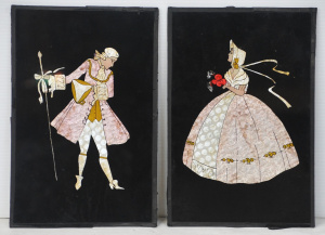 Lot 156 - Pair Framed c1930s Silver Foil & Handpainted Glass Pictures featur
