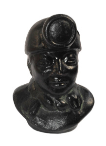 Lot 157 - Black Painted Cast Iron bust of a Miner - Approx 18cm H