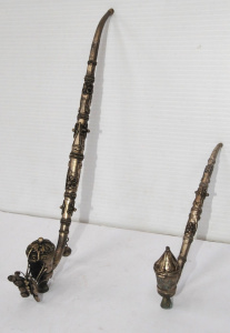 Lot 210 - 2 x Eastern White Metal Smoking Pipes incl one w Butterfly Decoration