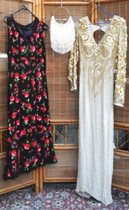 Lot 221 - 2 x Ladies Sequinned & Beaded Dresses inc calf length black evenin