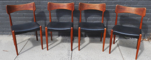 Lot 228 - 4 x 1960s Bernhart Pederson Danish Dining Chairs w Black Leather Cushi