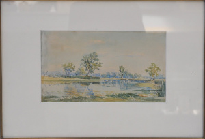 Lot 257 - Artist Unknown c1898 Framed Watercolour - Dights Lagoon, Albury - Sign