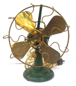 Lot 271 - Vintage Marelli made in Italy Desk Fan - Green body w Brass Blades &am