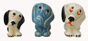 Lot 276 - 3 x Ceramic Crown Devon Pottery Perky Pups - 2 x incl Amber Bead Eyes