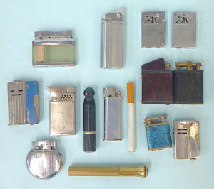 Lot 277 - Group Vintage Cigarette Lighters inc novel cigarette shaped, bakelite