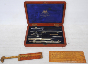 Lot 278 - Group Lot Vintage - incl Boxed WH Harling Mathematical Instruments, Re
