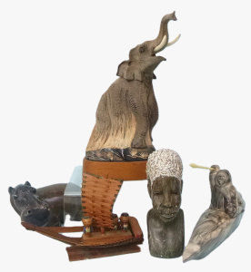 Lot 302 - Group figures inc carved African serpentine stone, Thorn Arts - Nanaim