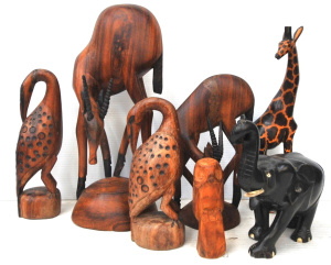 Lot 307 - Group vintage Carved Wooden Animals - Pair stylised 1970s Teak Antelo