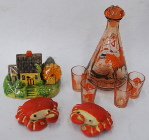Lot 320 - Small lot of Retro Glass & Ceramics incl Pair of Japanese Ceramic