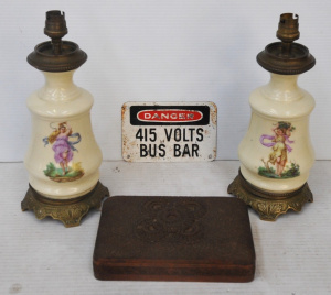 Lot 326 - Small group - Pair of Vintage Ceramic & Metal Lamp Bases , Wooden