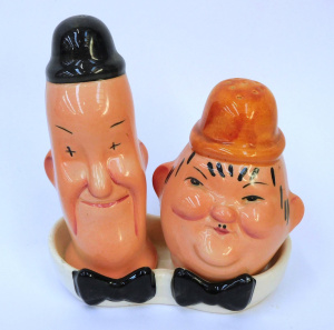 Lot 339 - Vintage Beswick Laurel & Hardy Salt & Peppers with under tray