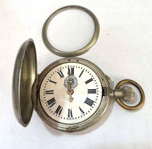 Lot 355 - c1900 Roskopf nickel plated hunter pocket watch - works, front glass m