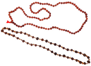 Lot 359 - 2 x long vintage Chinese hediao nut seed prayer bead necklaces