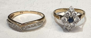 Lot 370 - 2 x 9ct y gold Rings - shaped eternity ring with small dias & diam