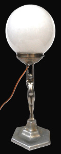 Lot 380 - Art Deco Chrome Plated Cast Metal Dianna Lamp w White Ball Shaped Shad