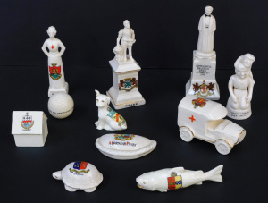 Lot 383 - Group vintage Crested Ware Inc WW1 Ambulance, Cornish Pasty, Devil lo