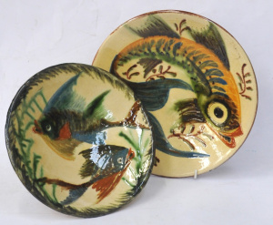 Lot 398 - 2 x Puigdemont 1960s Spanish Pottery Chargers - both w Handpainted Fis