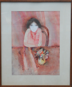 Lot 223 - Margaret Lees (1936 - ) Large framed Watercolour & Pastel - Girl w