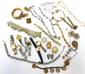 Lot 236 - Small box lot of Ladies mostly vintage costume jewellery & watches
