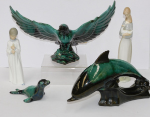 Lot 247 - 5 pieces ceramics inc Canadian Blue Mountain pottery Eagle, dolphin &a