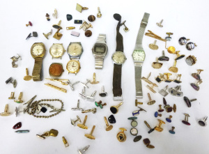 Lot 248 - Small box lot of Gents mostly vintage watches, cufflinks & tie cli
