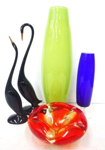 Lot 256 - Group lot of Art Glass & Ceramics inc Blue pedestal vase with clea