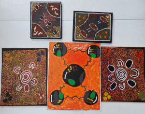 Lot 259 - Group lot - Stretched & Mounted Aboriginal Oil Paintings - all w d