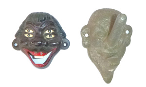 Lot 271 - 2 Vintage Cast metal items inc Big Nosed Man coat hook 14cm L Novelty