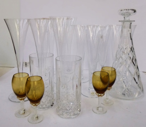 Lot 280 - Group lot of Glass Crystal inc, diamond cut decanter, 6 x Boda champa