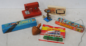 Lot 284 - Lot of Vintage Kids Toys incl Japanese Tin Toy Kids Sewing Machine, SN