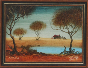 Lot 298 - Frank Harding (1935 - 1990) Small framed Oil Painting - Homestead - Si