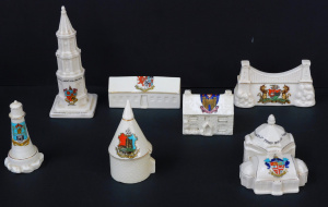 Lot 329 - Group vintage Crested Ware - Buildings inc Carlton Pump House & Oa