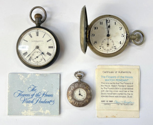 Lot 344 - 3 x fob watches -Unicorn Missing Front Glass, silver Waterbury Watch