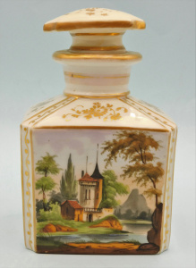Lot 349 - Victorian porcelain perfume decanter - white ground with hand painted