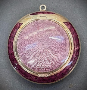 Lot 355 - 1912 continental Silver & mauve Guilloche Compact - marked 925 wit