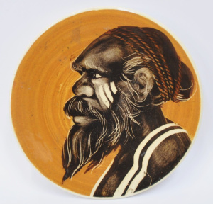 Lot 377 - Martin Boyd small c1950s Australian Pottery Wall Plate - HPainted Abor