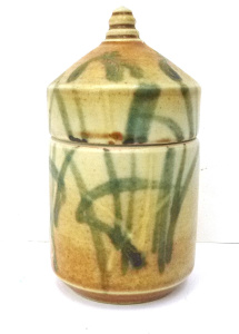 Lot 378 - Peter Knuckey small Australian Pottery Lidded Jar - hand decorated Gra