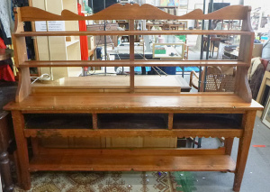 Lot 1 - Vintage Pine Kitchen unit - Refectory like Table w 3 x shelves under &am