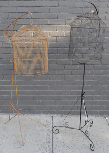 Lot 6 - 2 x Metal Floor Standing Bird Cages w Missing Bottoms - Tallest is Appro Lot 6 - 2 x Metal Floor Standing Bird Cages w Missing Bottoms - Tallest is Appro