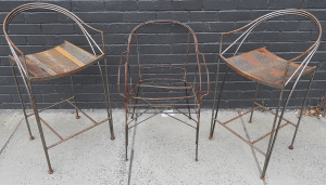 Lot 15 - Group lot - Metal Chair & Stools - Pair Modernist Stools + 1930s St