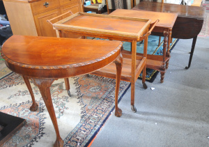 Lot 17 - Lot of Vintage Wooden Furniture incl Auto Trolley, Hall Table w Ball &a Lot 17 - Lot of Vintage Wooden Furniture incl Auto Trolley, Hall Table w Ball &a