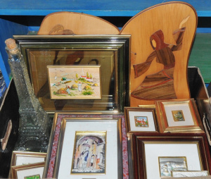 Lot 31 - Box Lot incl Small Framed Pictures w Thin Layers of Silver Over the Ima