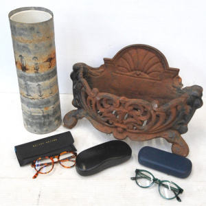 Lot 41 - Group Lot incl Cast Iron Fire Grate, Modernist Pottery Vase by Andrew M Lot 41 - Group Lot incl Cast Iron Fire Grate, Modernist Pottery Vase by Andrew M