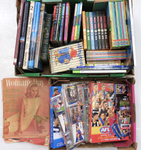 Lot 44 - 2 Boxes Books & AFL Trading cards inc Trading Card Albums, Children