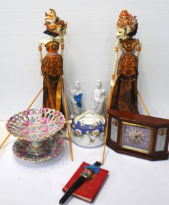 Lot 56 - Lot of Oriental & Eastern Items incl 2 x Wayang Puppets, Chairman M