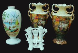 Lot 57 - Group lot AF Victorian & Edwardian inc Pair English Twin handled va Lot 57 - Group lot AF Victorian & Edwardian inc Pair English Twin handled va