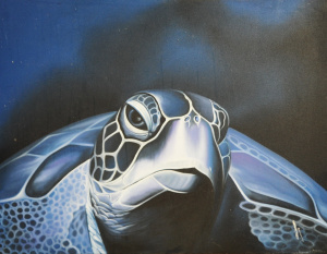 Lot 60 - Artist Unknown Large oil Painting on Canvas - Green Sea Turtle - signed