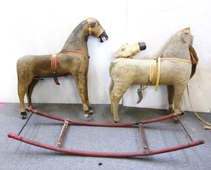 Lot 61 - 2 x Childrens Vintage Rocking Horses - wooden armature, straw filled, o Lot 61 - 2 x Childrens Vintage Rocking Horses - wooden armature, straw filled, o