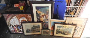Lot 63 - Group Lot of Assorted Pictures & Prints incl Framed Painting of an